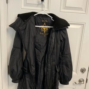 Mackage winter mid length coat with belt authentic fur on hood. Size XS